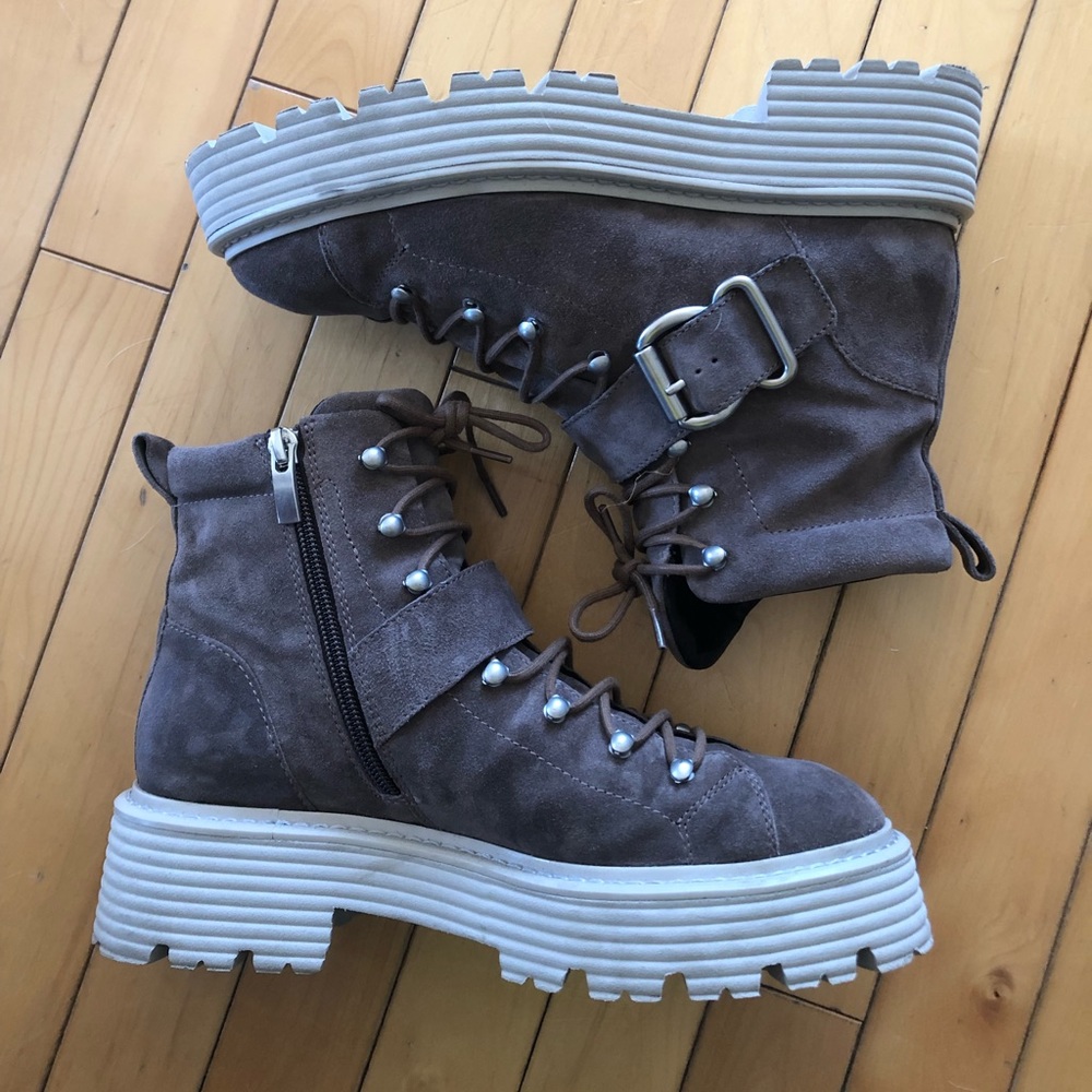New Italian Suede Grey Lug Sole Boots